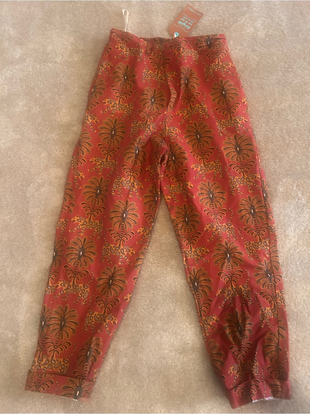 Leopard farm Rio  Rust Floral Print Elastic Waist Pants *rare*